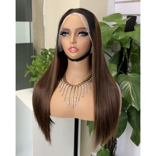 #4 Brown Double Drawn Bone Straight 13x4 Transparent Lace Full Frontal 300% Density Wig | Human Hair Wig | Lace Front